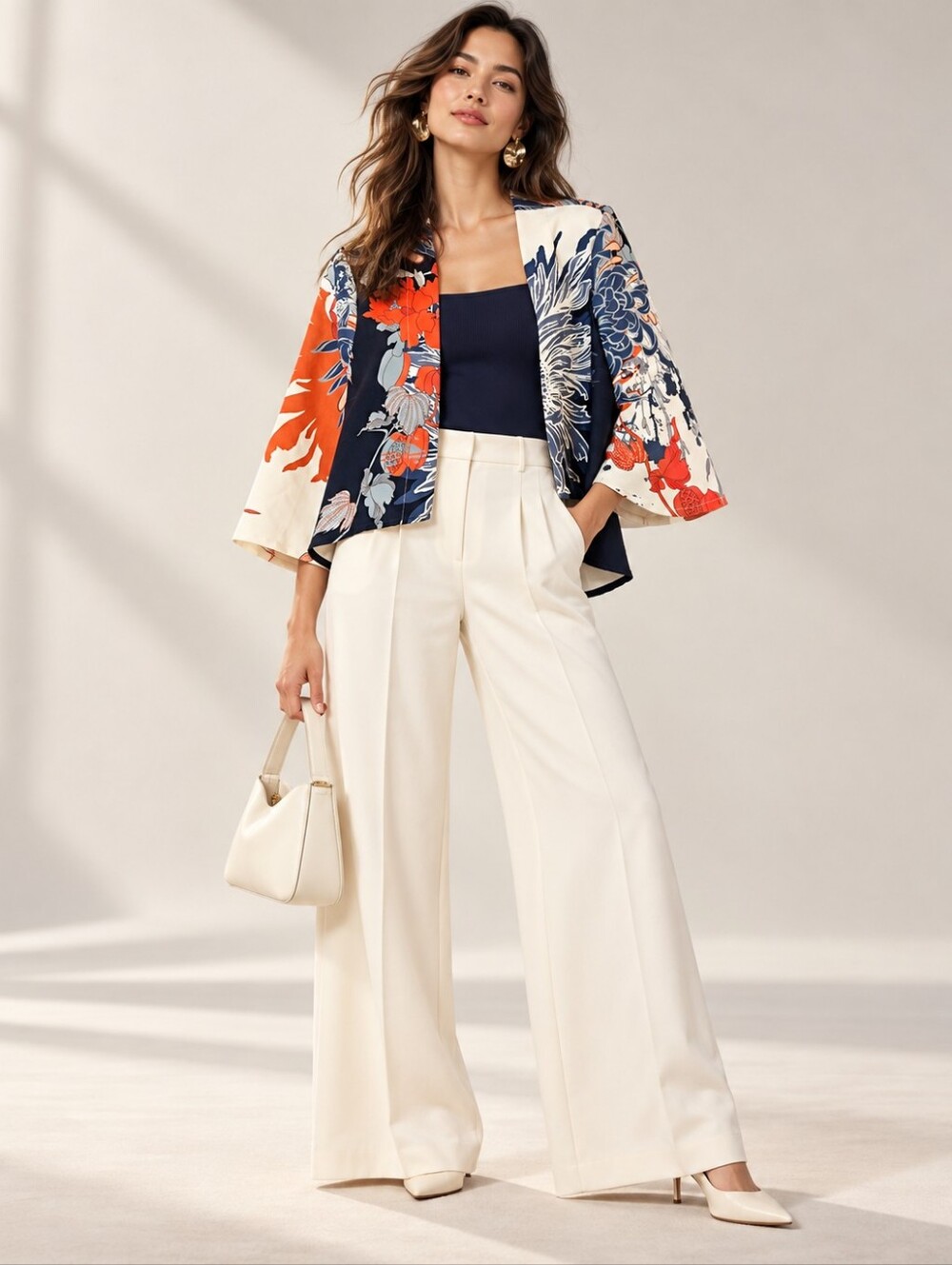 Cartise Floral Lightweight Jacket Size 10 Blue Orange Botanical Print EUC